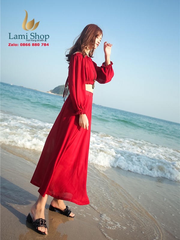 mẫu váy đi biển đẹp màu đỏ Lm2007
